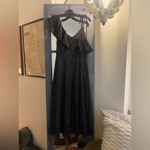 Pearl by Lela Rose Cotton Eyelet Asymmetrical Ruffle Dress